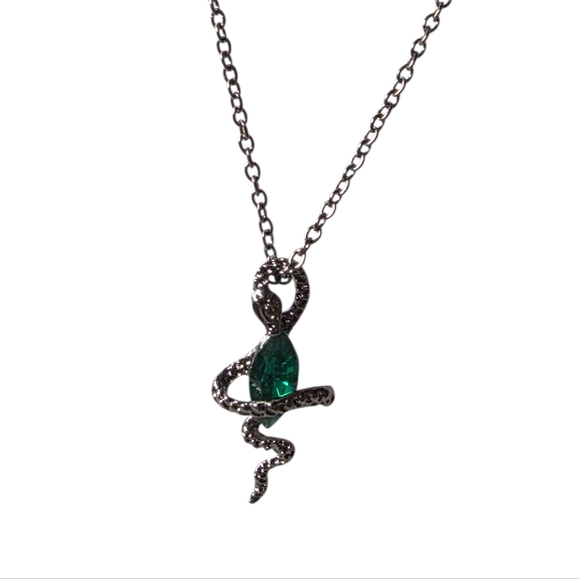other Other - Stainless Steel Snake Pendant with Green Cubic Zirconia